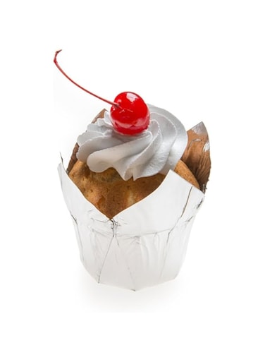 Petal Baking Cup, Tulip Style Baking Cup, Paper Baking Cup - Luxury Look Metallic Silver - 1.5 Inch, 1.2 Ounce - 200Ct Box - Restaurantware