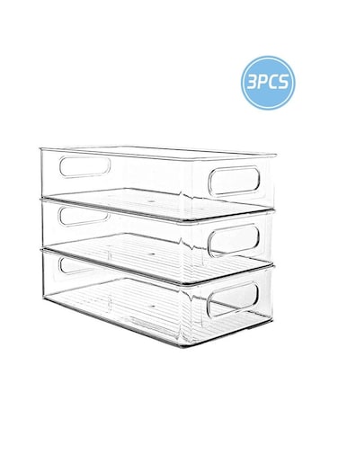3-Piece Clear Stackable Pantry Food Storage Bins Fridge,Cabinet Kitchen Organization and Storage Fridge Organizers and Storage Clear