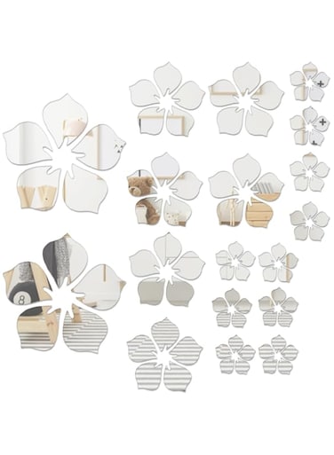 TOMVAES 3D Acrylic Mirror Decal Wall Decor Stickers, DIY Self Adhesive Mirror Decal Wall Decor Removable Flower Wall Sticker Art for Home Living Room Bedroom Decor