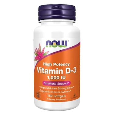 NOW Foods Vitamin D-3 1000 IU Bone and Immune Health, 180 Softgels