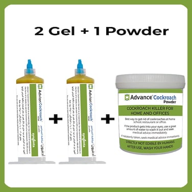 Advion Pack Of 2 Cockroach Gel Bait 30g With Cockroach Powder 100g Outdoor &amp; Indoor Use With Syringe Applicator