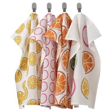 Tea Towel Pack Of 4 Patterned/Orange 45X60 Cm