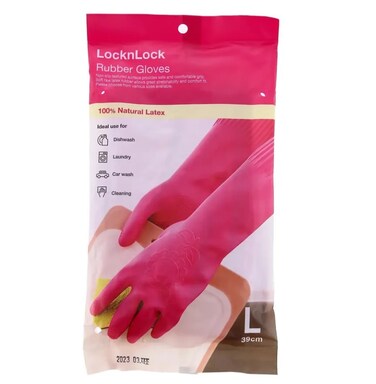 Lock &amp; Lock Rubber Gloves (39 cm, Large, Pink)