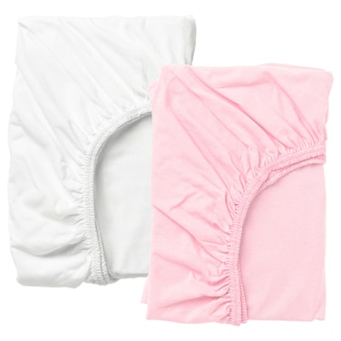 Fitted Sheet For Cot Pack Of 2 White/Pink 60X120cm