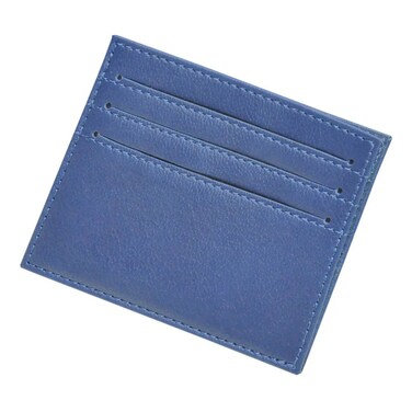 FIS Italian PU Soft Cover Stiched Slim Wallet Polyurethane For Unisex, Two Side open 6 ID Card Pockets, Size 8 x 10.5 cm, Blue Colour - FSPQSW12