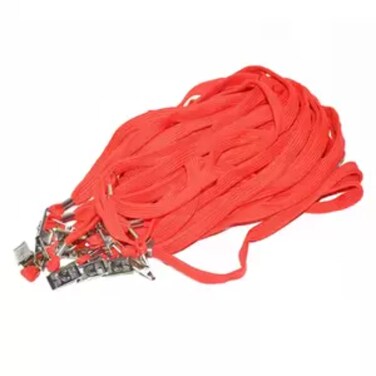 12-Piece FIS Name Badge Lanyard with Metal Clip, Red Color, Flat Shap - FSNALY12RE