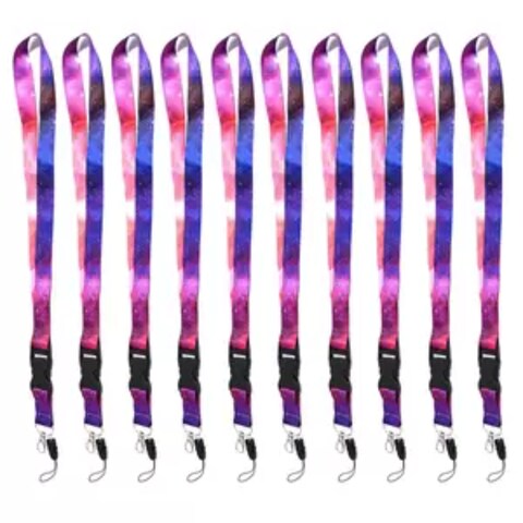 FIS Bag of 10 Fancy Lanyards with Metal Hook Width:2.5CM, Length:90CM Purple/Pink Color - FSNAF4
