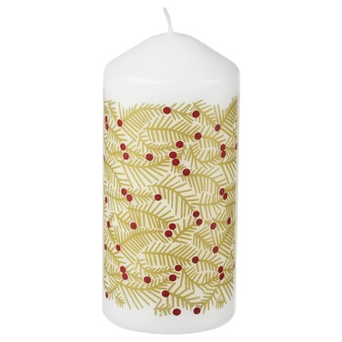 Unscented Pillar Candle Fir Needle Pattern Gold-Colour 14cm