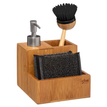 5five Bamboo Liquid Soap Dispenser W/ Sponges &amp; Brush Set (4 Pc.)