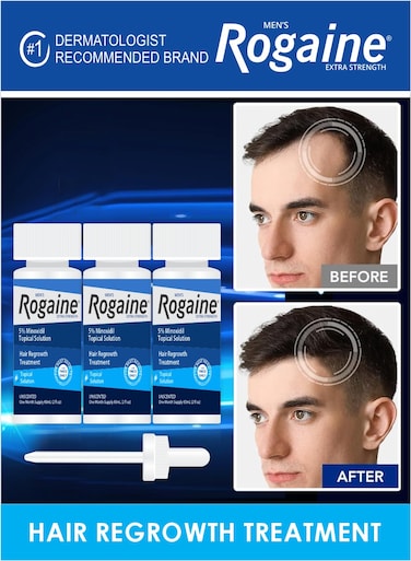 Pack Of 3 Mens Rogaine Extra Strength 5% Minoxidil Topical Solution Hair Regrowth Treatment Oil 60ml