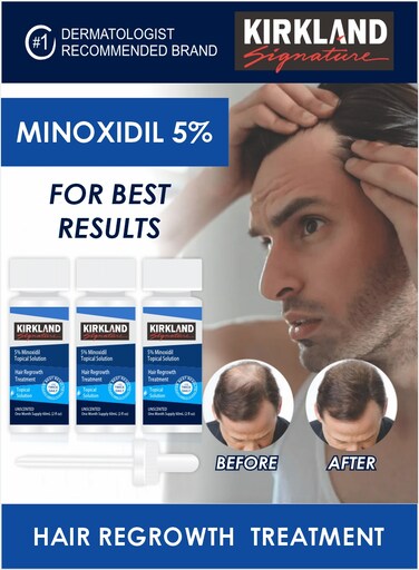 Pack Of 3 Mens Kirkland Extra Strength 5% Minoxidil Topical Solution Help Regrow Hair Oil 60ml