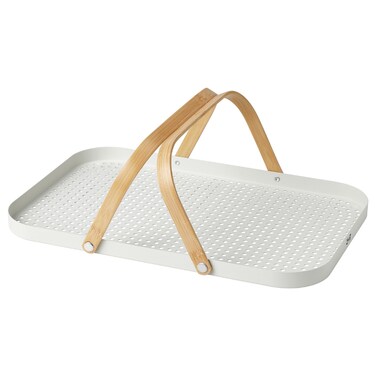 Tray With Handle Bamboo/White 46X30cm