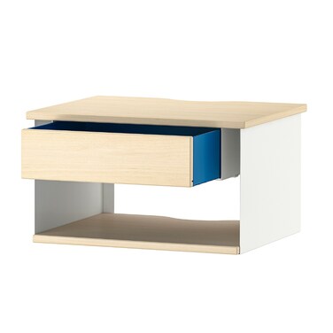 Wall-Mounted Bedside Table Birch Effect White/Blue 36X29X20cm