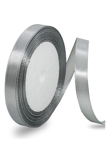 Silver Satin Ribbon, 12Mm X 25Yd Double Faced Polyester Ribbon For Gift Wrapping, Party Favors