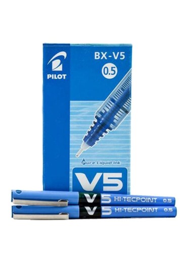 12-Piece V5 Rollerball Pen Blue/White/Black