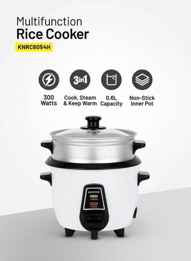 Electric Rice Cooker With Non-Stick Inner Pot And Stainless Steel Lid, Includes Warm/Cook And Steam Function