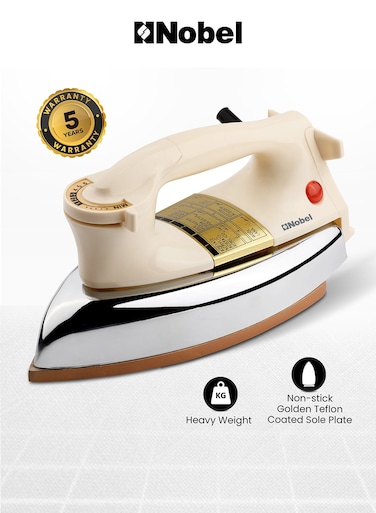 Heavy Weight Dry Iron With Non-Stick Golden Teflon Coated Sole Plate Variable Heat Control Overheating Protection 1200 W Ndi707I Silver