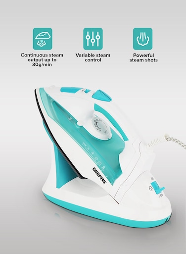 Wet And Dry Steam Iron Box With Ceramic Soleplate And Self Cleaning Function Green/White