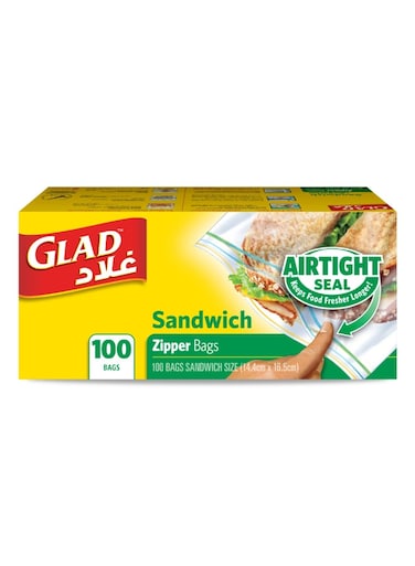 Zipper Food Storage Sandwich Bags 100 Count 14.4Cm X 16.5Cm Yellow