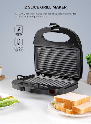 2 Slice Grill Maker Sandwich Maker Bread Toaster Non-Stick Plates
