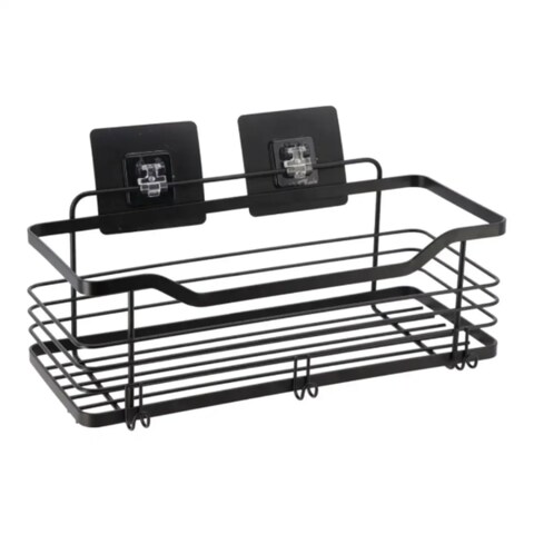 Tendance Big Rectangular Stainless Steel Basket With 3M Adhesive Card (Black, 31 X 15.5 X 16.5 Cm)