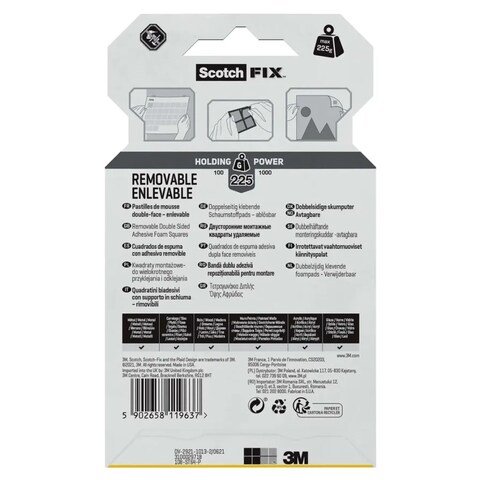 Scotch Fix Double-Face Removable Square Mounting Tape (64 Pc., 12.7 Mm X 12.7 Mm)
