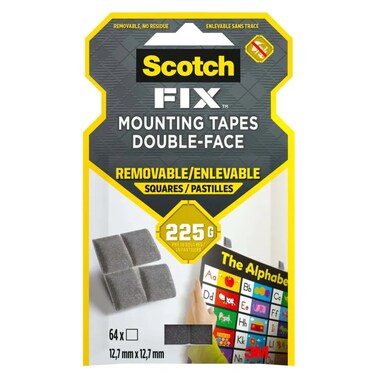 Scotch Fix Double-Face Removable Square Mounting Tape (64 Pc., 12.7 Mm X 12.7 Mm)