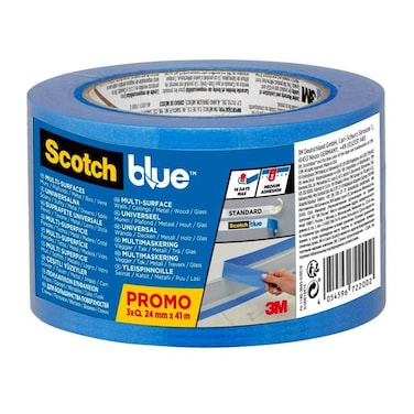 3M Scotch Blue Multi-Surface Premium Masking Tape, 2090 Emea Pack (2.4 X 4100 Cm, Of 3 Pc.)