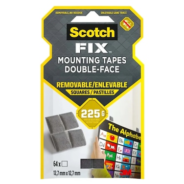 Scotch Fix Double-Face Removable Square Mounting Tape (64 Pc., 12.7 Mm X 12.7 Mm)
