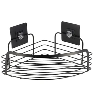 Tendance Stainless Steel Corner Shelf With 3M Adhesive Card (Black, 22.5 X 22.5 X 14 Cm)