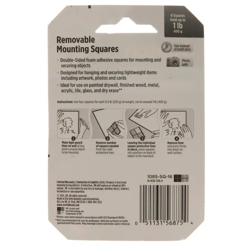 3M Scotch Removable Mounting Squares (2.5 X 2.5 Cm, 16 Pcs)