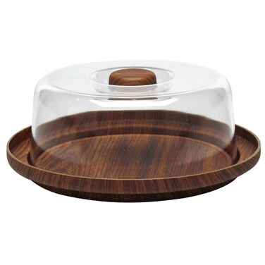 Evelin Bamboo &amp; Acrylic Cake Serving Tray W/ Cover (23 x 23 x 7 cm)