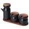 Spice Jar With Tray, Set Of 3, Ceramic/Black