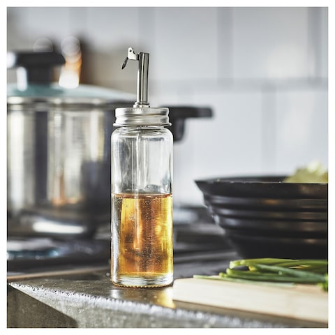 Ramadan Offcer Oil/Vinegar Bottle, Clear Glass/Stainless Steel, 16Cm