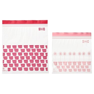 Resealable Bag, Patterned 50 Pack Red/Pink, 2.5/1.2 L