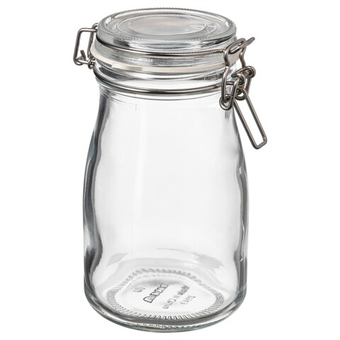Ramadan Offcer Bottle Shaped Jar With Lid, Clear Glass, 0.4 L