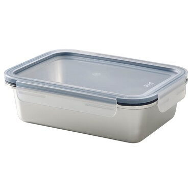 Food Container With Lid, Rectangular Stainless Steel/Plastic, 1.0 L