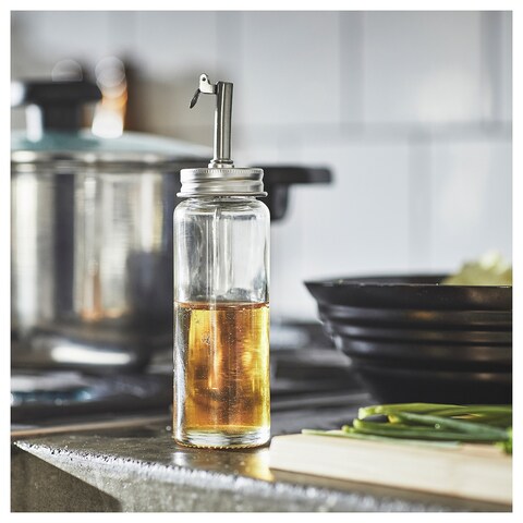 Ramadan Offcer Oil/Vinegar Bottle, Clear Glass/Stainless Steel, 16Cm
