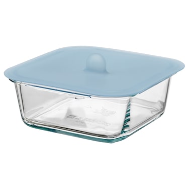 Ramadan Offcer Food Container With Lid, Square Glass/Silicone, 600 Ml