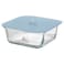 Ramadan Offcer Food Container With Lid, Square Glass/Silicone, 600 Ml