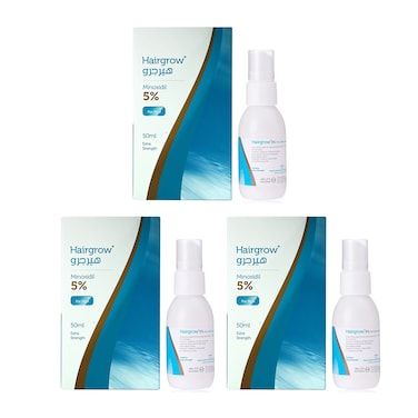 Dar-Al-Dawa Hairgrow 5% Minoxidil Solution 50 ML Effective Hair Regrowth Treatment (Pack of 3)