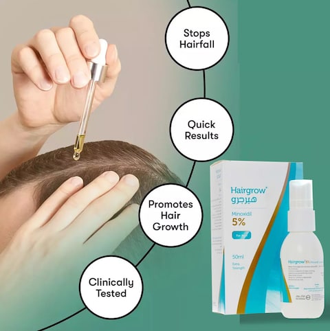 Dar-Al-Dawa Hairgrow 5% Minoxidil Trusted Hair Loss Solution for Regrowth 50 ML (Pack of 4)