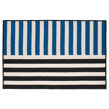 Rug Low Pile Blue Black/Stripe 60X90Cm