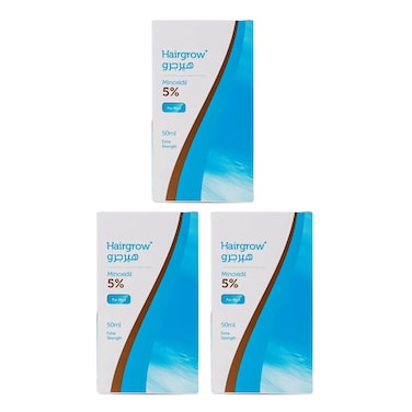 Dar-Al-Dawa Hairgrow 5% Minoxidil Solution 50 ML Effective Hair Regrowth Treatment (Pack of 3)