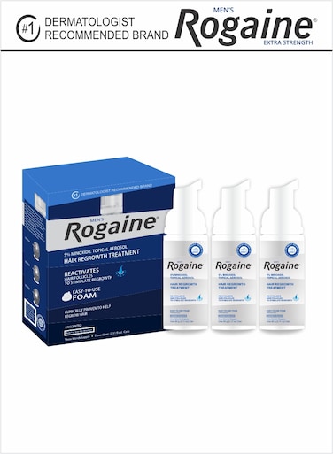 Pack Of 3 Mens Rogaine 5% Minoxidil Hair Regrowth Treatment Easy To Use Foam 60g