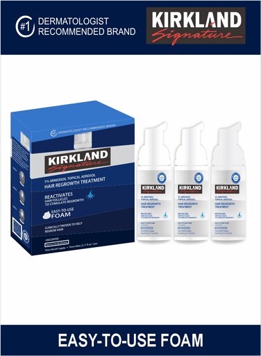 Pack Of 3 Mens Kirkland 5% Minoxidil Hair Regrowth Treatment Easy To Use Foam 60g