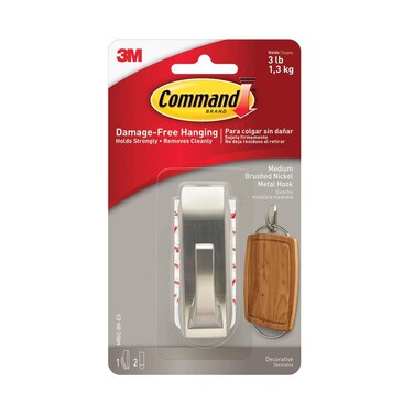 3M Command Brushed Nickel Medium Metal Hook