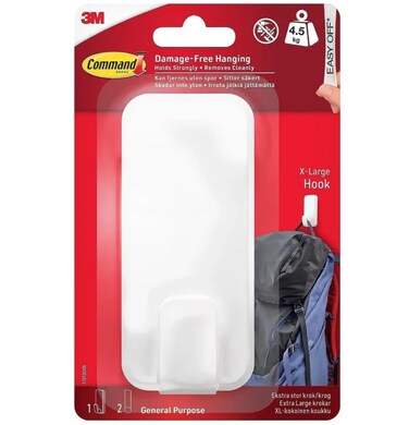 3M Command X-Large Utility Hook (Up to 4.5 kg, White)