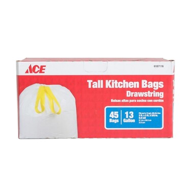 Kitchen Trash Bags with Drawstring (Pack of 45, White)