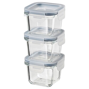 Food Container With Lid, Square/Glass 3 Pack, 180 Ml